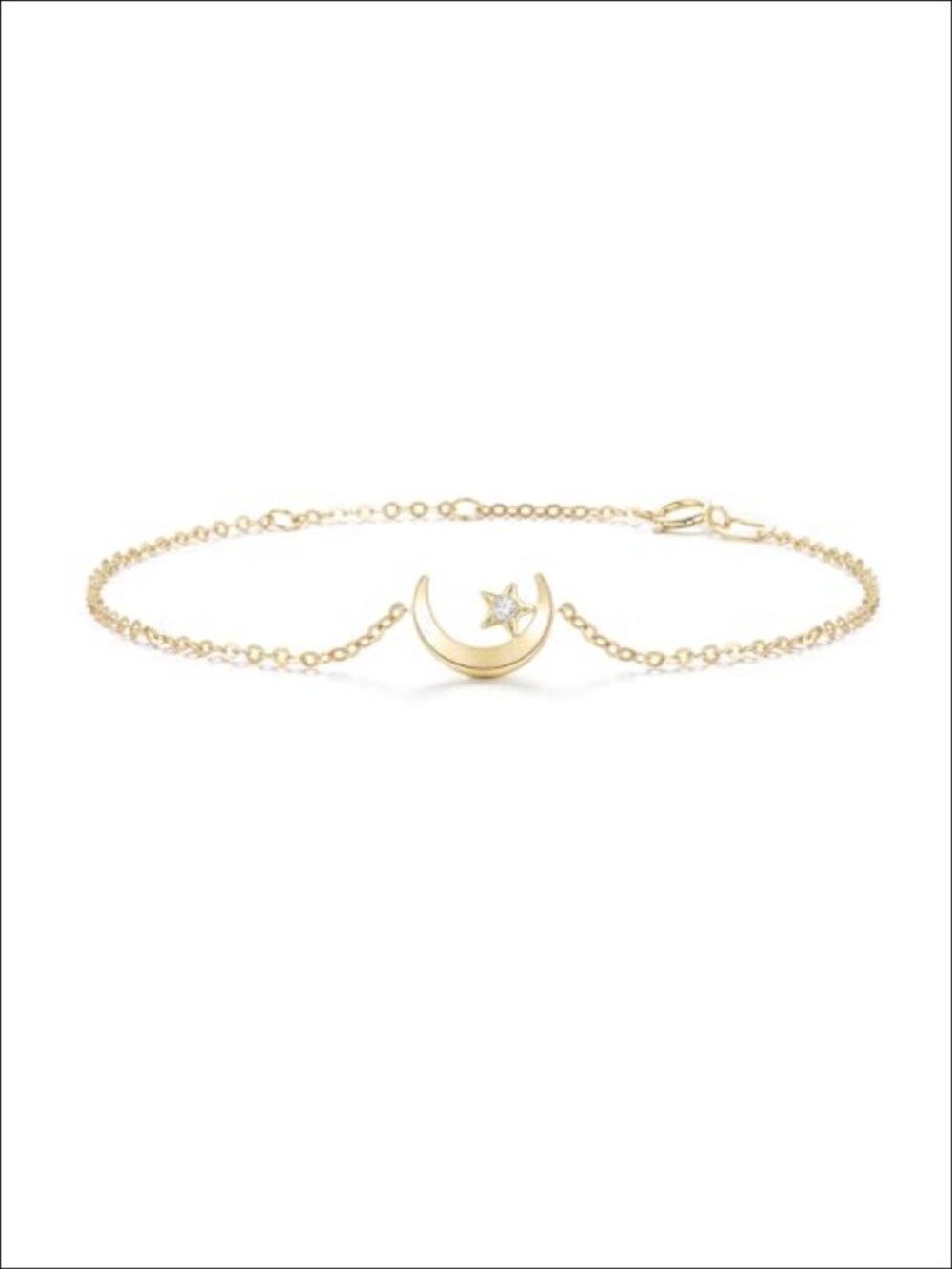 14K Yellow Gold Crescent Moon Charm Bracelet Adjustable Dainty Jewelry Gift